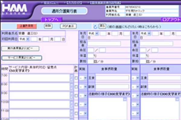 Elderly day care execution table, system image